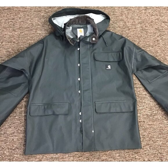 Carhartt Rain Coat Mens S Green PVC Waterproof Surrey Hooded Jacket and Bibs 💚 - Picture 1 of 11